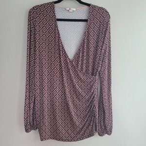 Boden size 18 medallion print faux wrap top long sleeved maximalist preppy offic